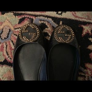Black Patent Leather Gucci Ballet Flats with Studs